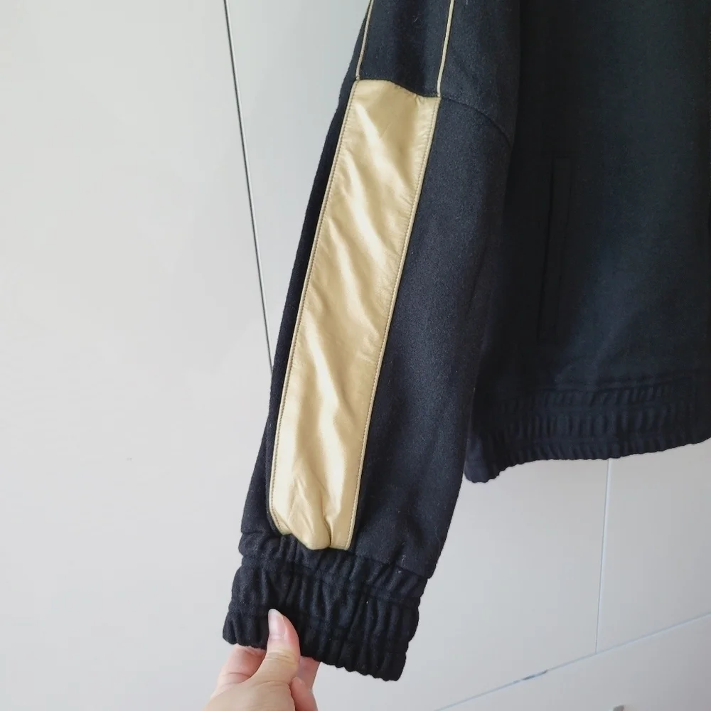 True Religion Black Wool Blend Varsity Jacket